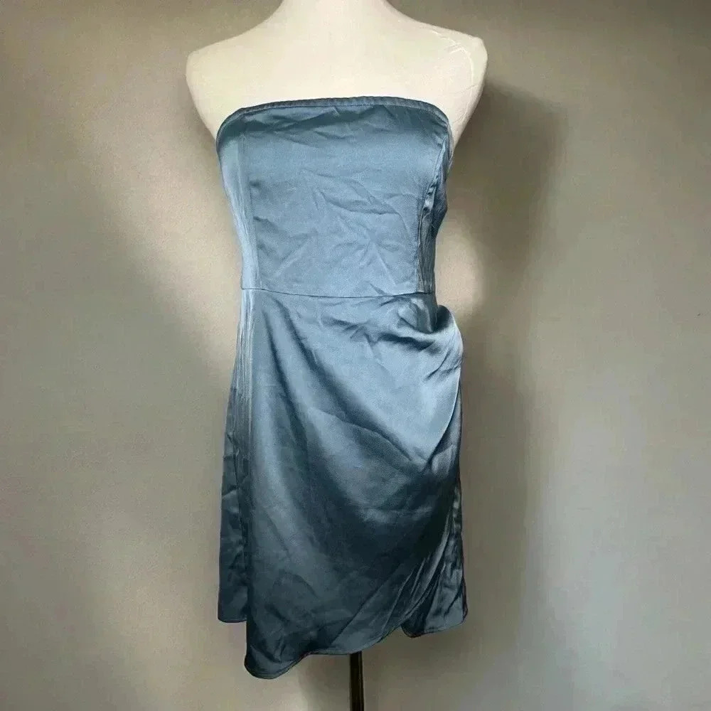 NWT CIDER CINDERELLA blue satin glam dress L